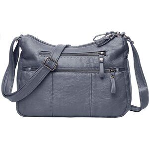 🆕 Volganik Rock PU Leather Shoulder Bag Women Grey Soft Pocketbooks Purse